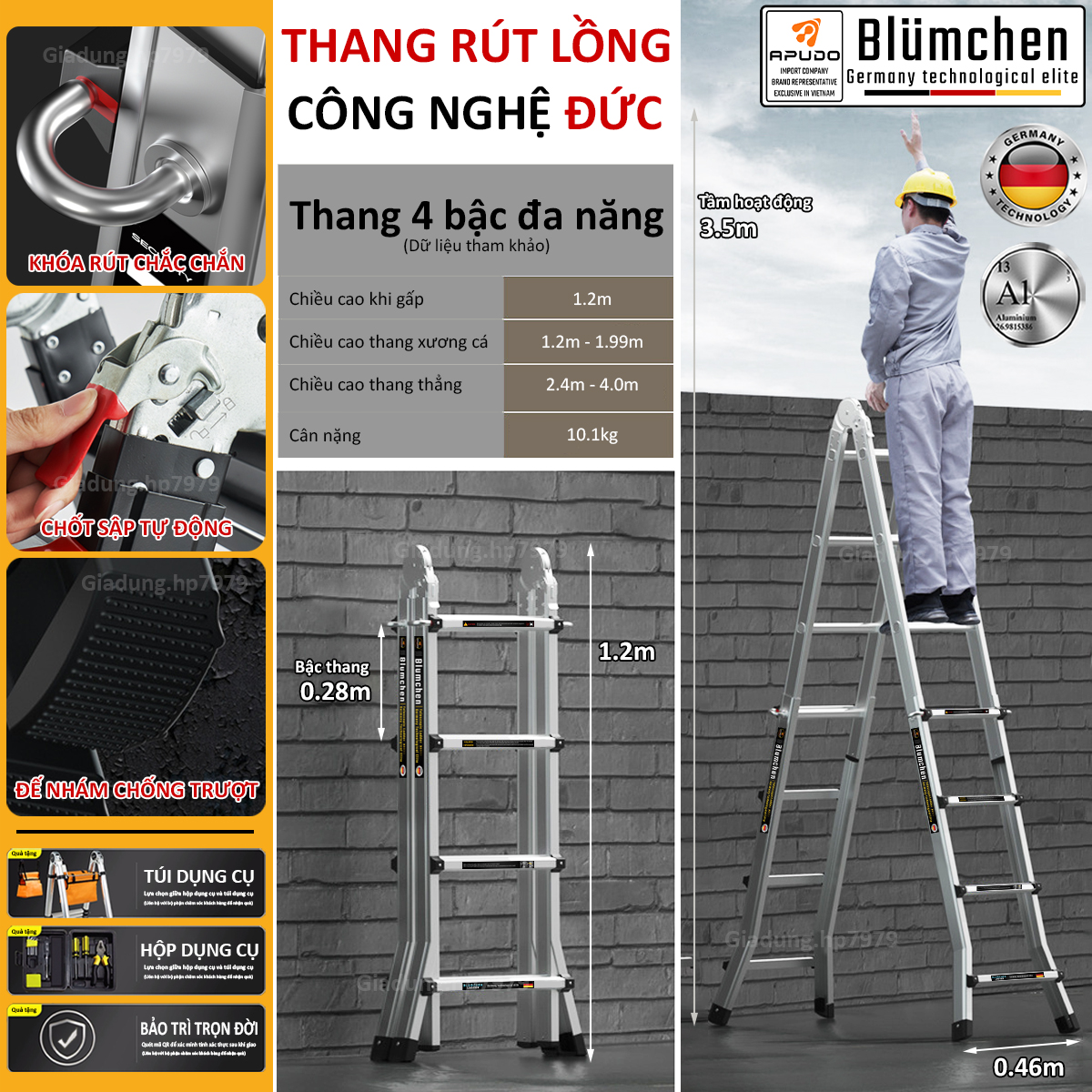 Thang nhôm rút lồng 4 bậc đa năng