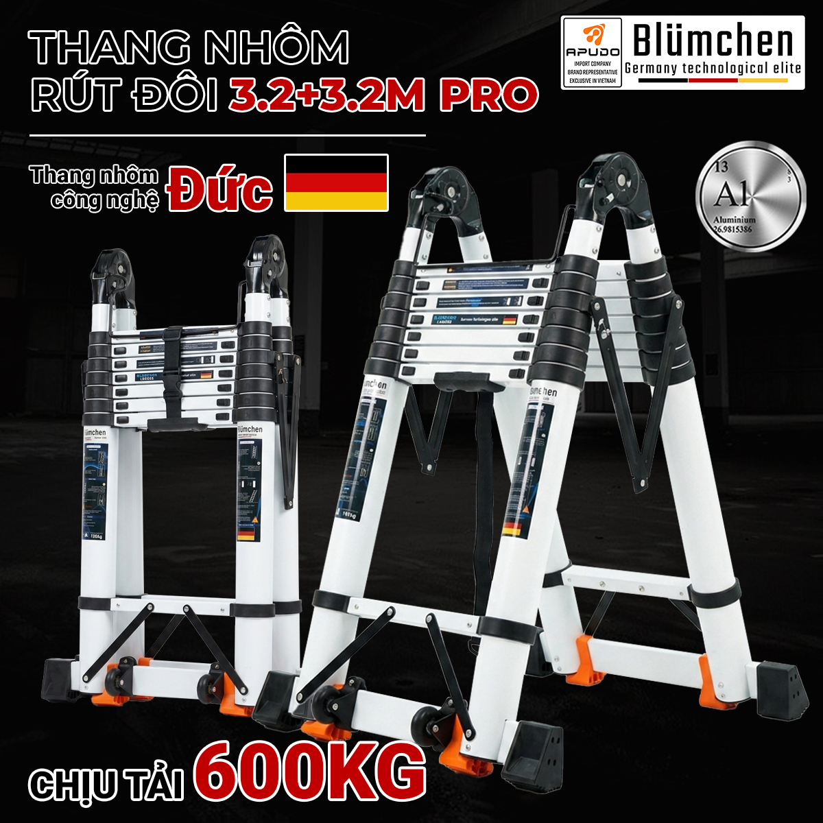 Thang nhôm rút đôi 3.2+3.2m Pro