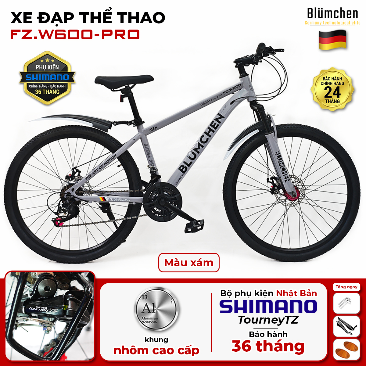 Xe đạp khung nhôm cao cấp : W600PRO-Màu ghi