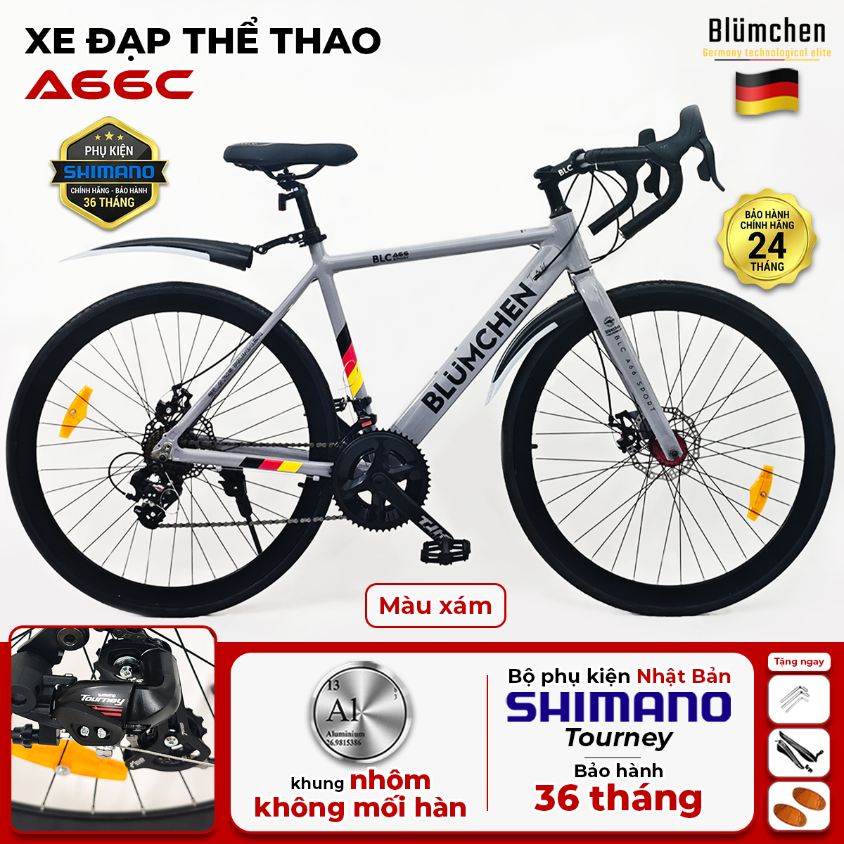 Xe đạp đua khung nhôm không mối hàn : A66C-Màu ghi