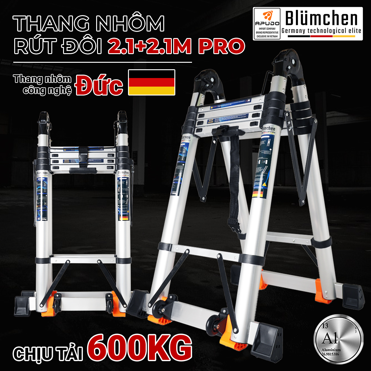 Thang nhôm rút đôi 2.1+2.1m Pro