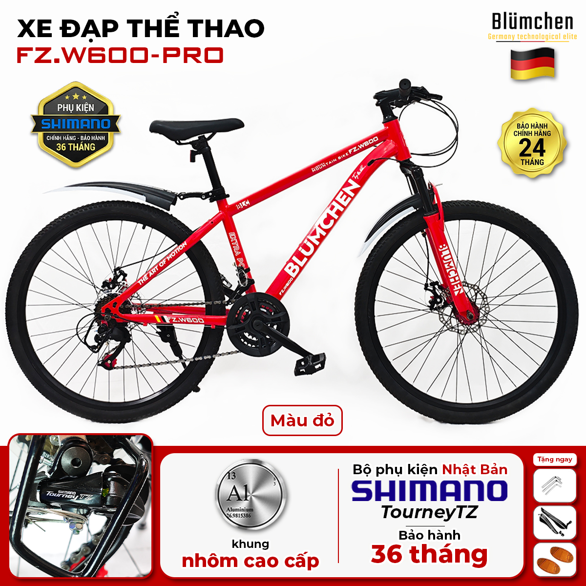 Xe đạp khung nhôm cao cấp : W600PRO-Màu đỏ