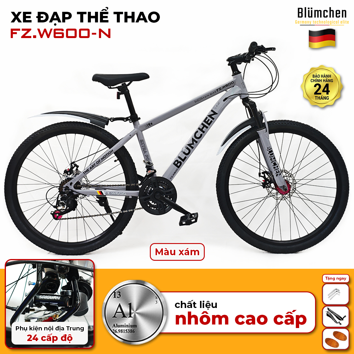 Xe đạp khung nhôm tiêu chuẩn : W600N-Màu ghi