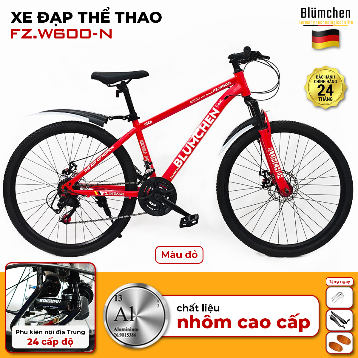 Xe đạp khung nhôm tiêu chuẩn : W600N-Màu đỏ