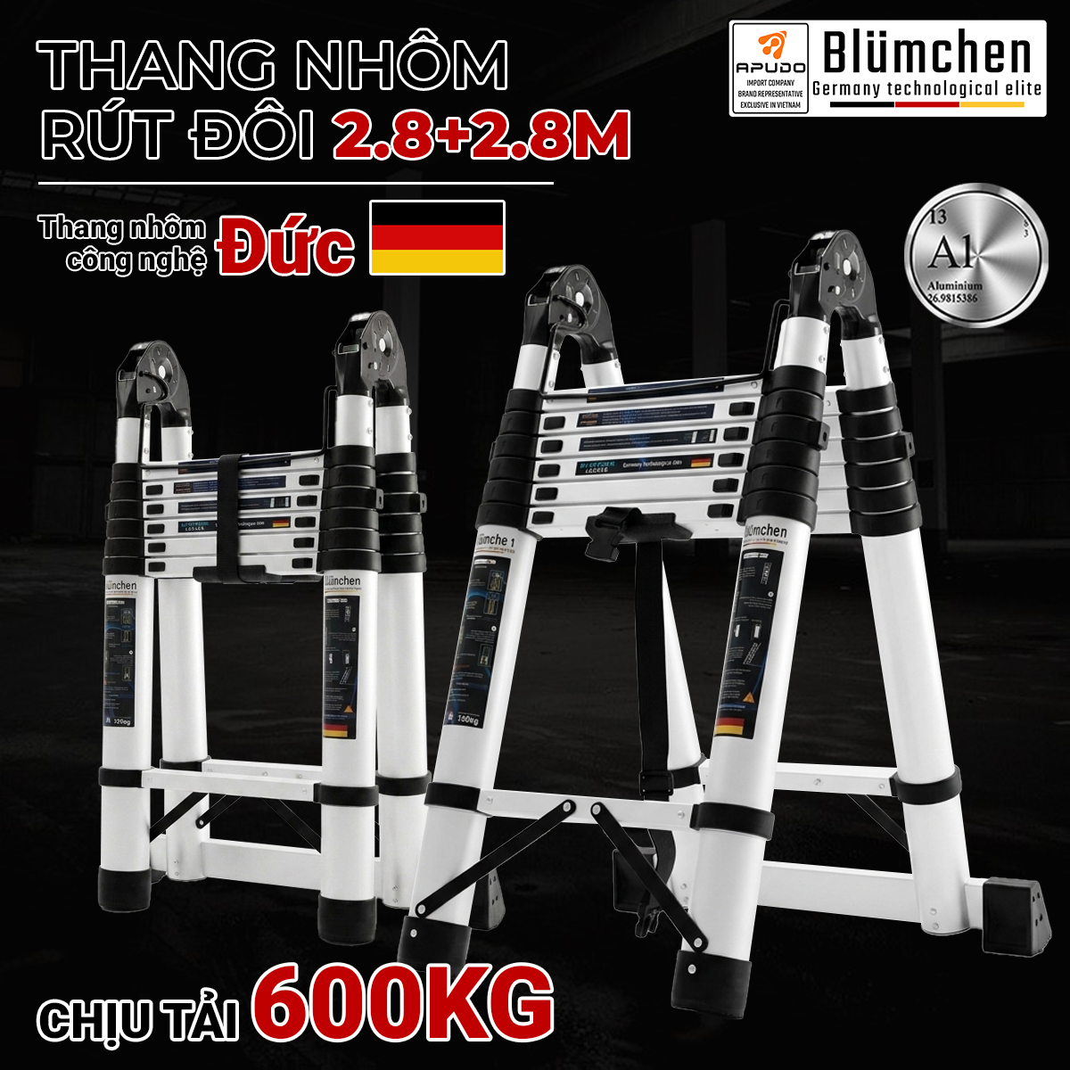 Thang nhôm rút đôi 2.8+2.8m tiêu chuẩn
