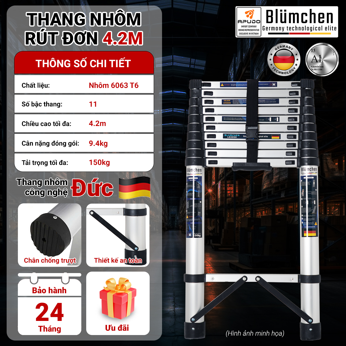 Thang nhôm rút đơn 4.2m