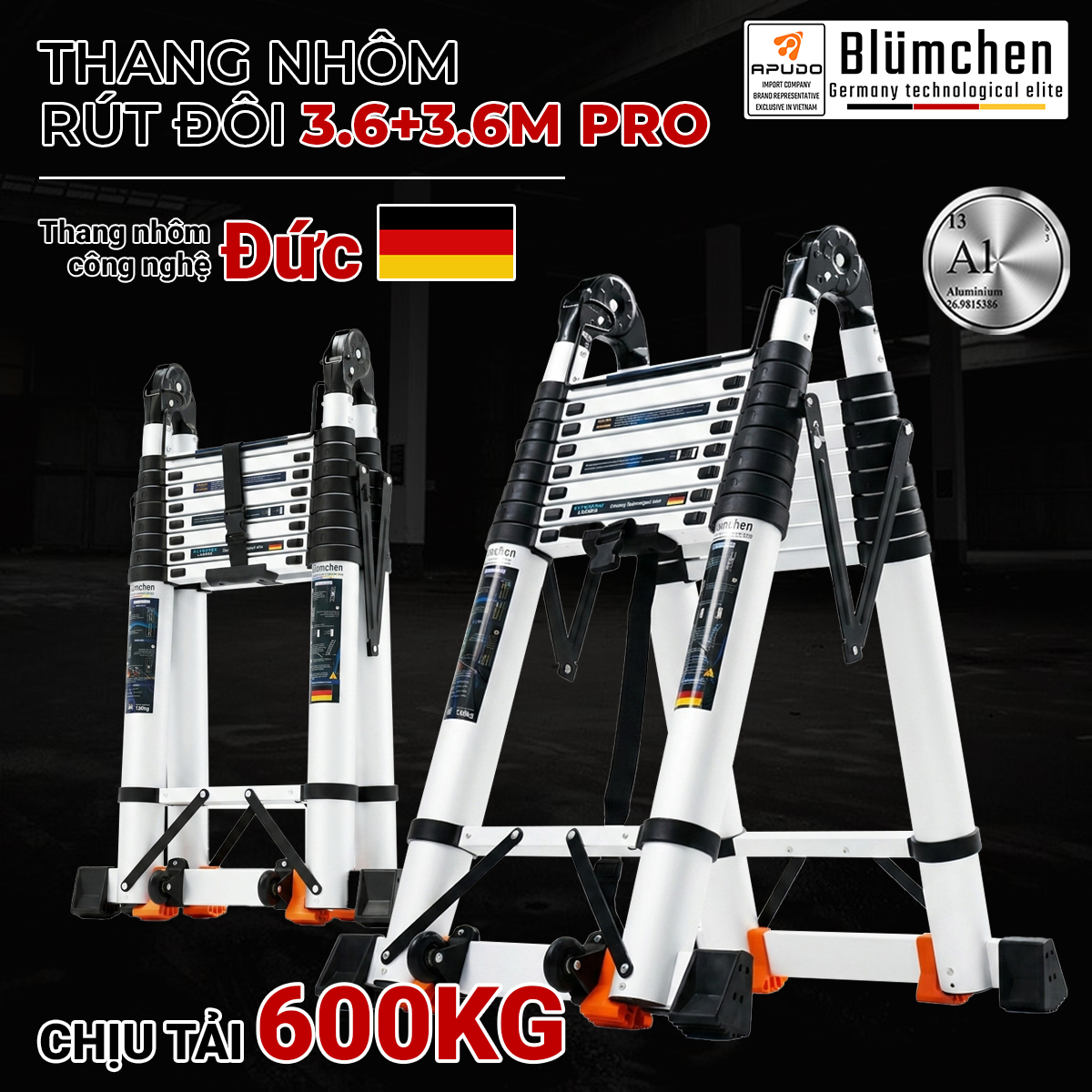 Thang nhôm rút đôi 3.6+3.6m Pro